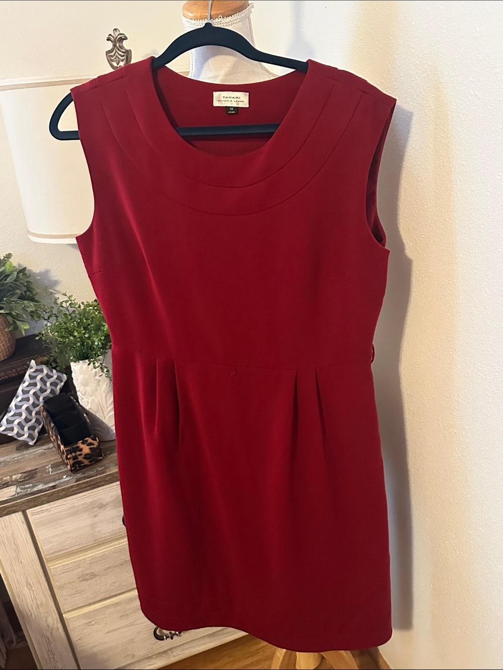 Tahari Red Sleeveless Midi Sheath Dress